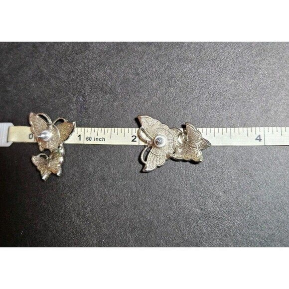 Silver Tone Avon Shimmery Cream Enamel Butterfly Earrings Vintage - Picture 10 of 10